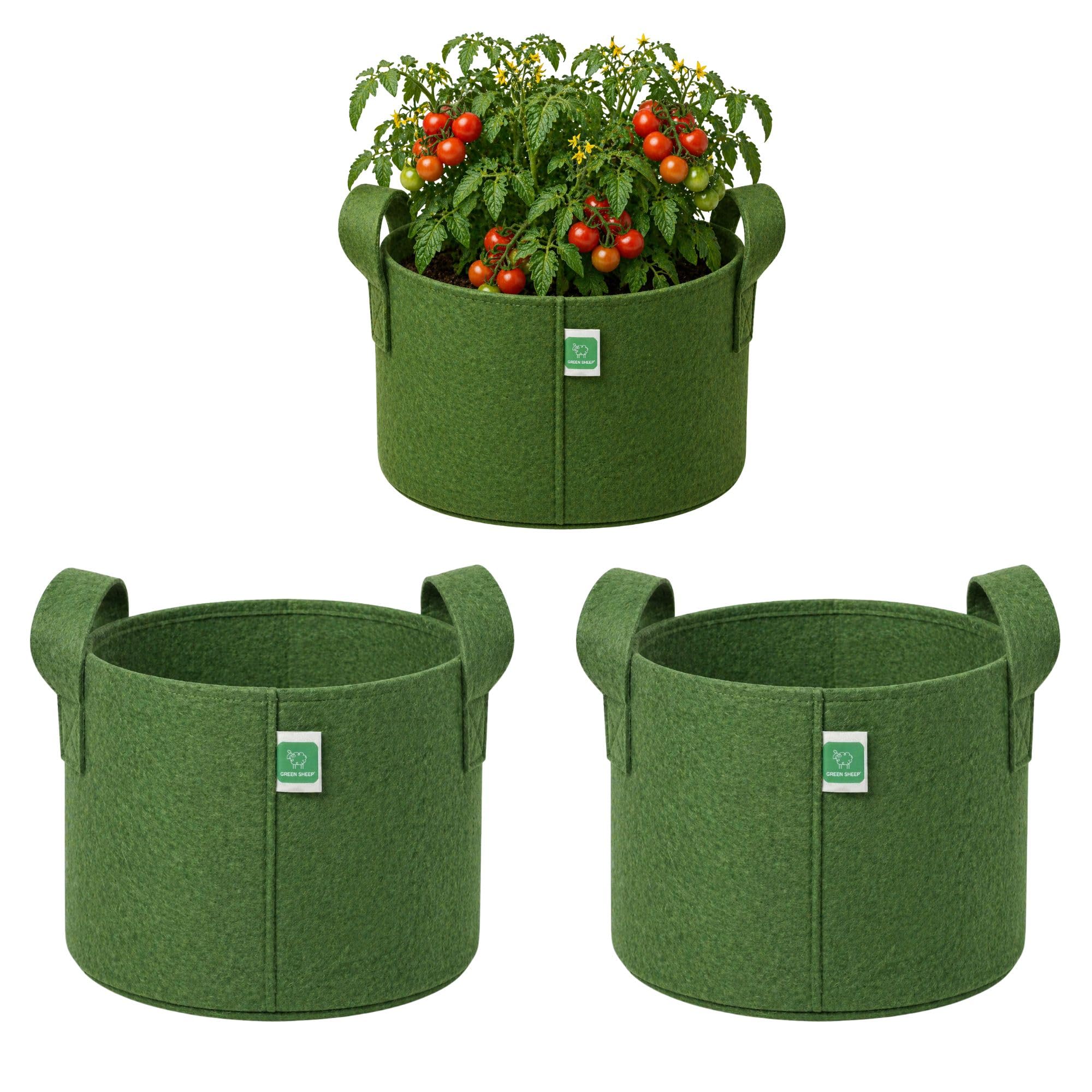 GREENSHEEP Geo Fabric Grow Bags, 12x12 Inch, 3 Pcs, Green - Image 1