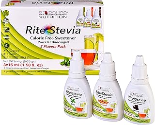 Rite Stevia Liquid Drops Multi-Flavor Combo Pack A : Chocolate, Cinnamon & Plain – No Carb, 0 Cal, Non GMO, Gluten Free, Keto & Diabetic Friendly – 3 x15ml Bottles – Total 300 Servings (900 Drops)