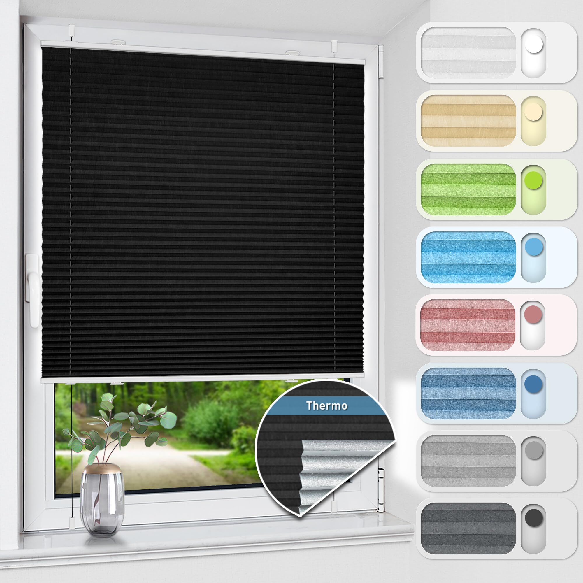 HOMEDEMO Plissee ohne Bohren verdunkelung, Thermo Plisseerollo Klemmfix, Schwarz 70x120cm(BxH) Verdunklungsplissee 100% lichtundurchlässig für Fenster, Blickdicht Sichtschutz Sonnenschutz