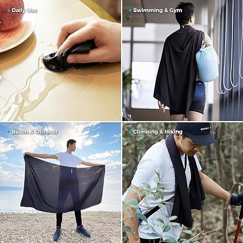 Miniatura 8 de Toalla ultraligera de secado rápido, toallas de microfibra de secado rápido con bolsillo compacto plegable para toalla de viaje, toallas de playa de