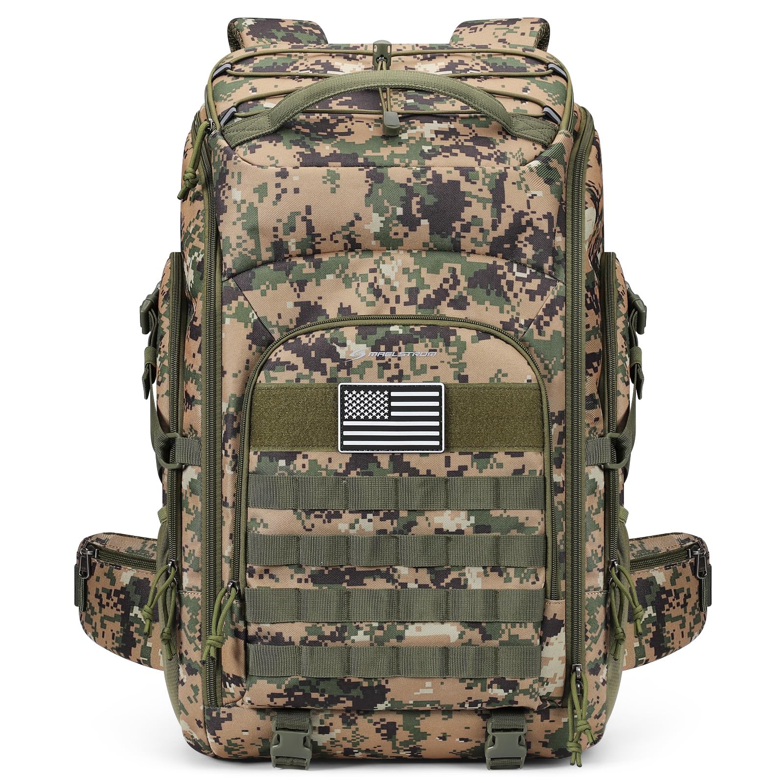 Maelstrom Tactical Backpack for Men, Water Resistant 40L Military Backpack, for Hiking, Camping, Gym with Molle System (Camouflage Green)