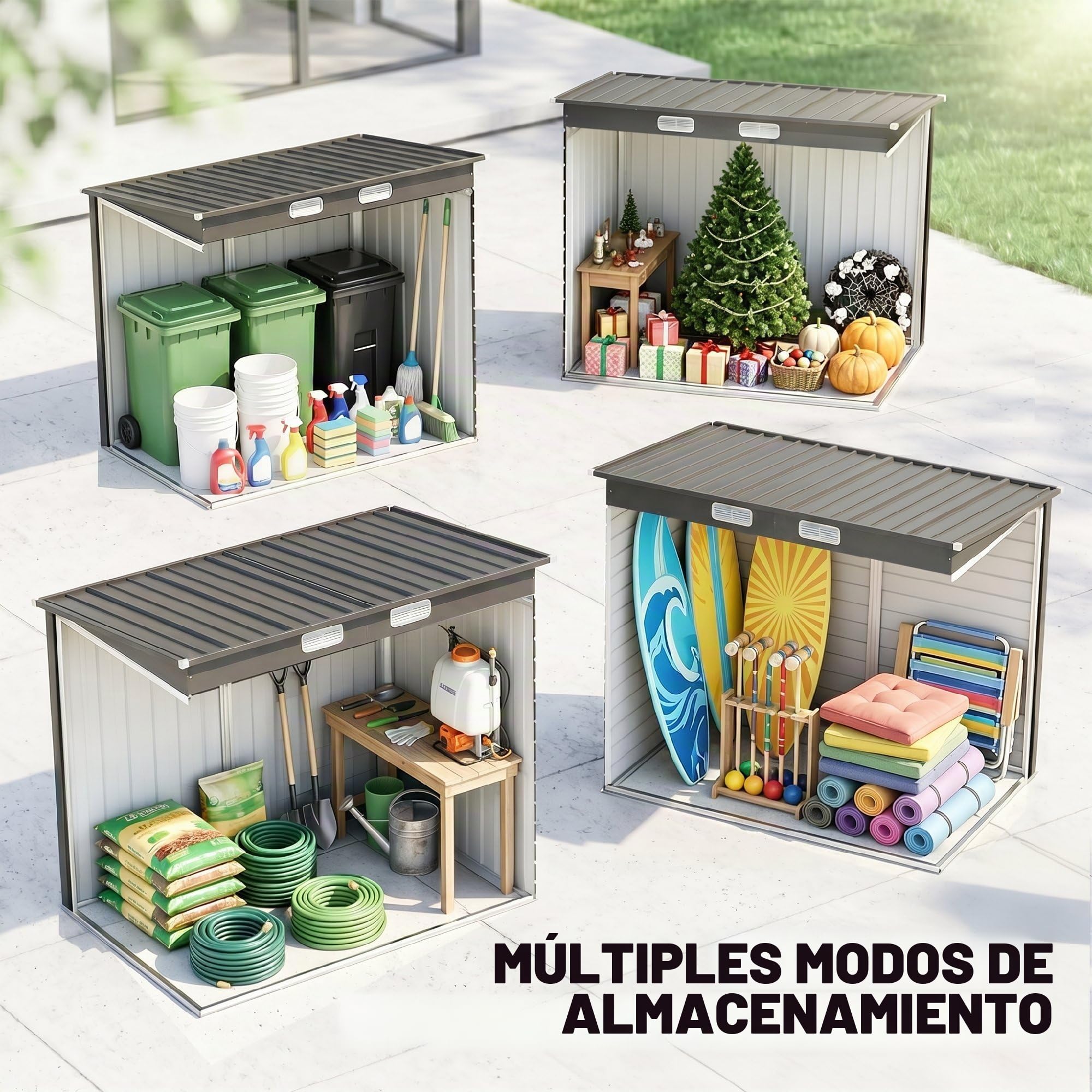 Outsunny Caseta de jardín de Metal 2,3 m² caseta de jardín 191 x 130 x 166,5 caseta de Herramientas con Guantes, Puerta con Cerradura y 2 Rejillas de ventilación - Gris