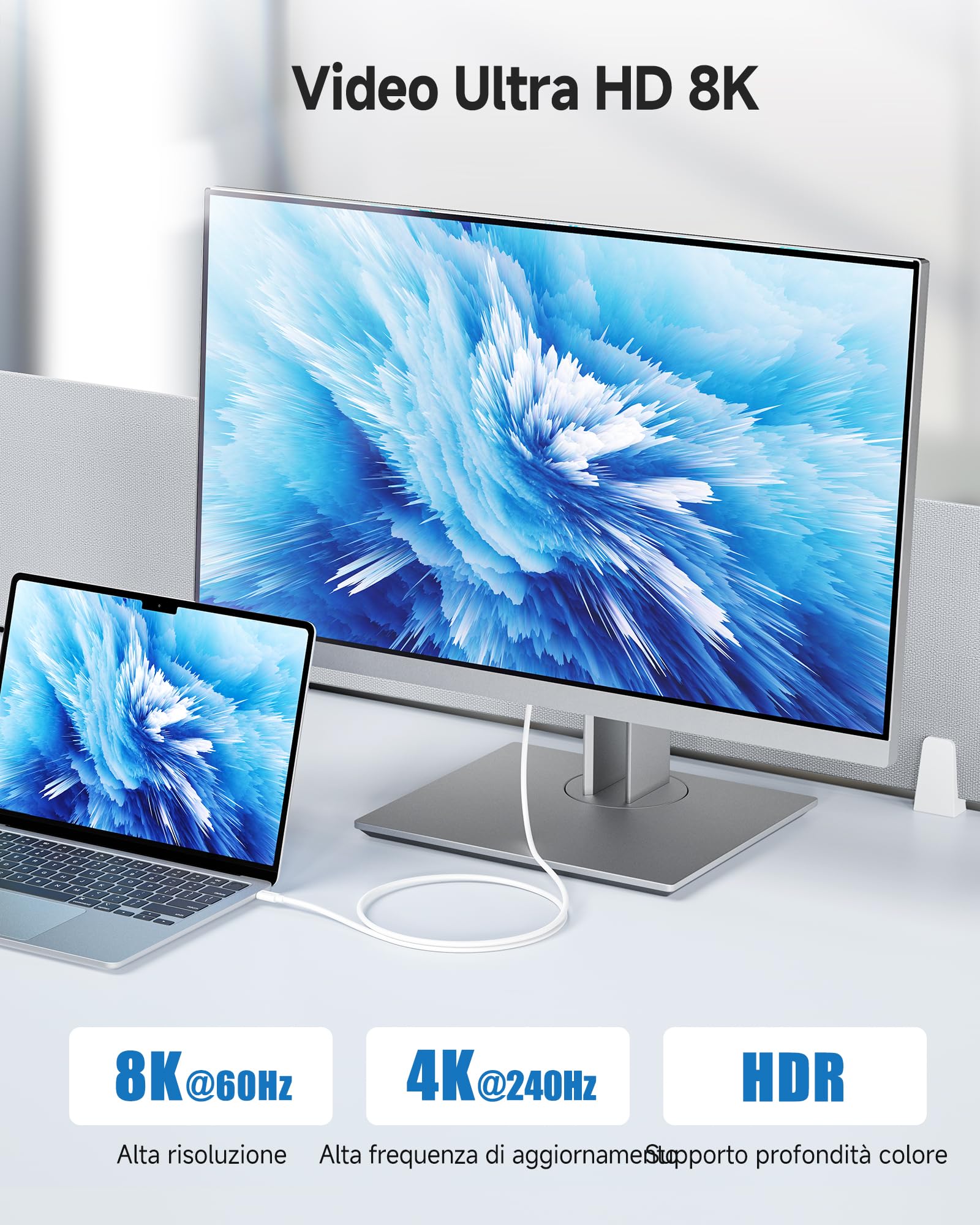 Cable Matters [Certificato Intel] Cavo Thunderbolt 4 attivo 40 Gbit/s, 2 m | Intrecciato, 8K@60Hz / 4K@240Hz video, 100 W ricarica, 40 Gbit/s, Bianco, Attivo, Per Thunderbolt 3, USB4 e USB-C