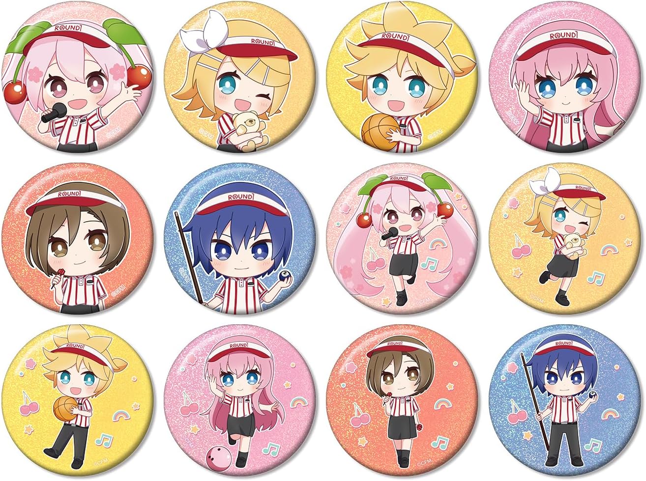 Sakura Miku Trading Chibi Character Hologram Tin Badges Box of 12