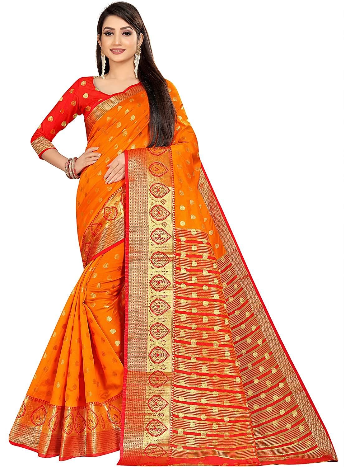 AMAR CREATION Women's Solid Soft Litchi Silk Saree With Blouse Piece