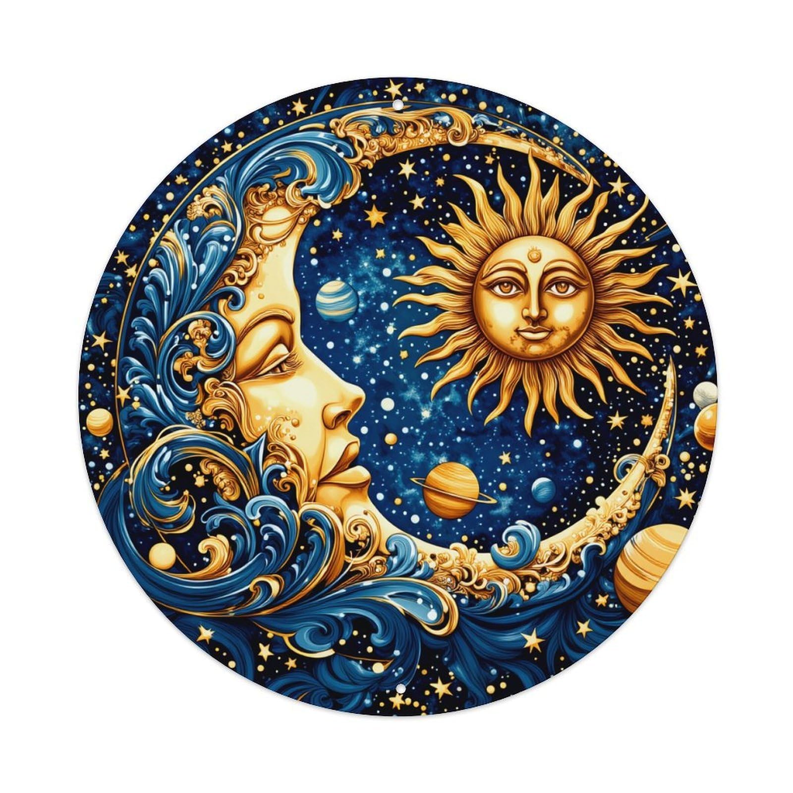 Sun And Moon Celestial Pattern Round Tin Sign Retro Metal Sign for Cafe Bar Pub Home Game Room Gym Club Wall Decoration Vintage Metal Poster 8x8 Inch