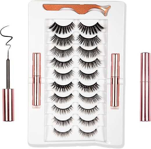 LOVELASH 10 Pairs Magnetic False Eyelash with 2 Waterproof Magnetic Eyeliner Kit, India’s First 8D Faux Mink Eye lashes, Natural & Long Lasting Reusable Lashes, Free Applicator,…