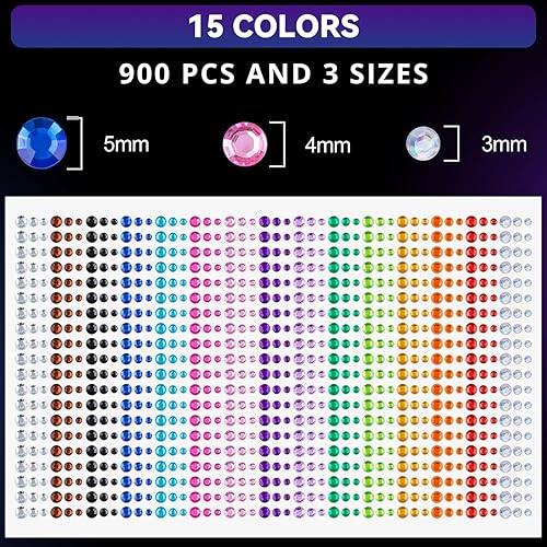 Miniatura 3 de Juego de 3 gemas coloridas para la cara, calcomanías de perlas y purpurina gruesa, 1225 piezas de joyas faciales de 0.18 a 0.23 pulgadas y 8 macetas