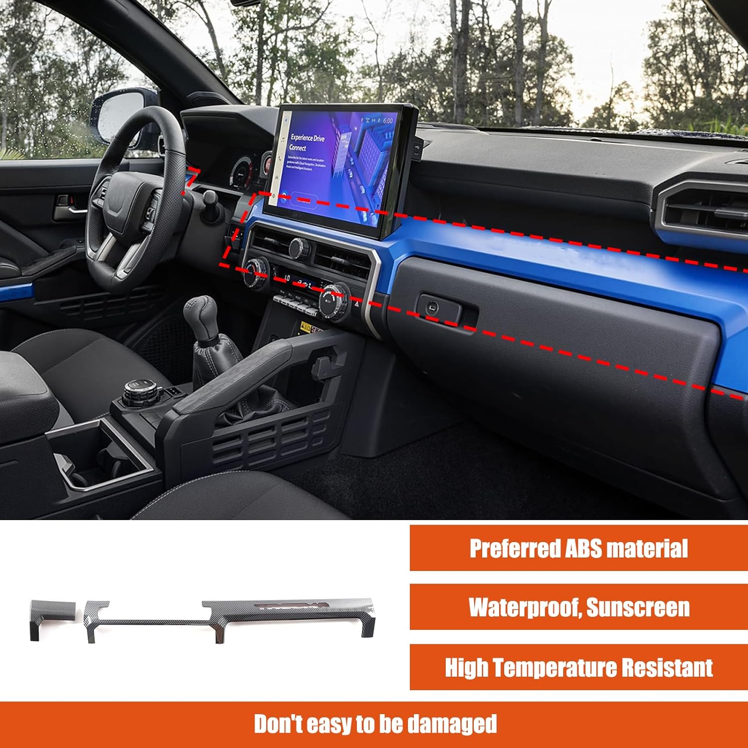 Car Center Console Dashboard Trim Strips Compatible with Toyota Tacoma 2024 2025 ABS Center Control Dashboard Cover Interior Decoration Accessorie (Carbon Fiber Grain)