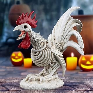 Halloween Skeleton Rooster, Resin Funny Rooster Animal Skeleton Spooky Ghost Chicken Figurine for Halloweens Sence and Gothic Bookshelf Desktop Haunted House Cemetery Decorations (White)