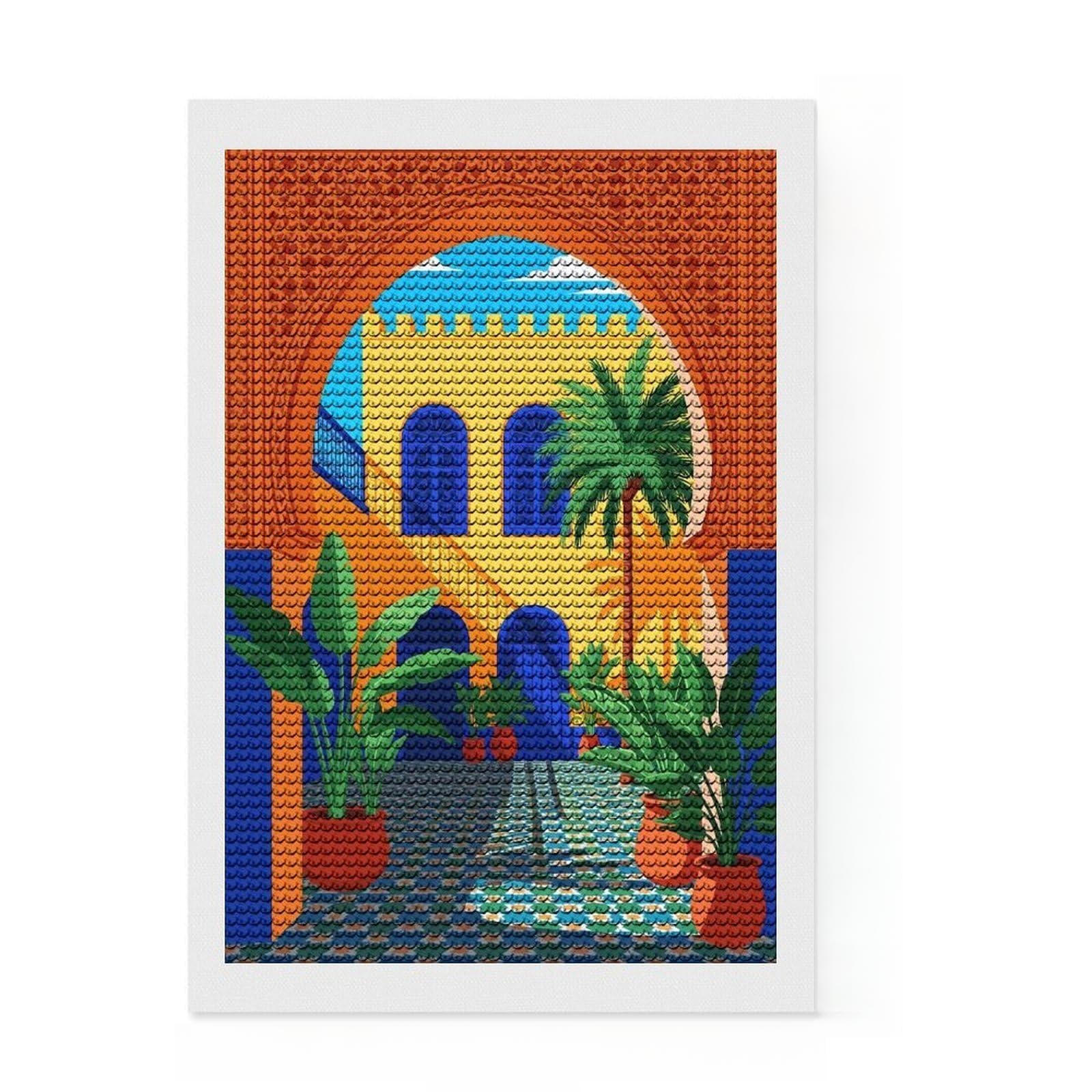 Junmoney Moroccan Courtyard Diamond Painting Set 8"x12", for Craft Lovers, Creative Leisure Activity, Farmhouse Decor, Holiday Gift Idea