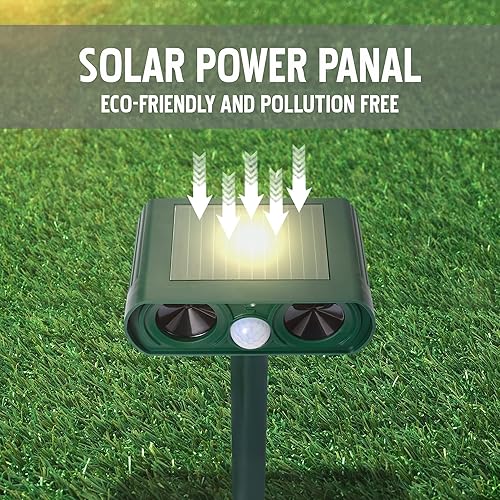 Miniatura 2 de Solar ultrasónico en repelente de gatos perro ardilla ciervo zorro disuasivo de animales al aire libre con sensor de movimiento y alarma de luz LED