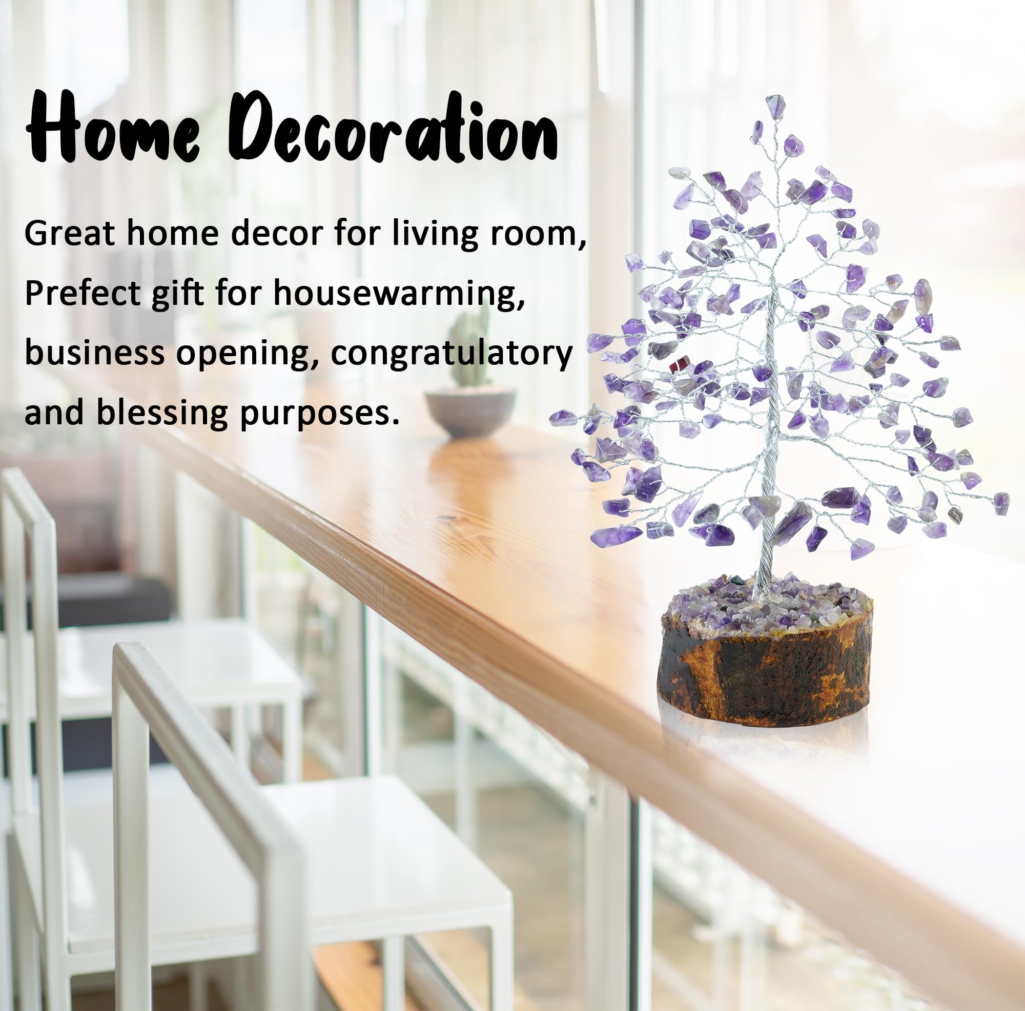 Crocon Amethyst Gemstone Money Tree Feng Shui Bonsai for Reiki Healing Chakra Stone Balancing Energy Generator Spiritual Home Interior Office Decor Size: 7-8 Inch
