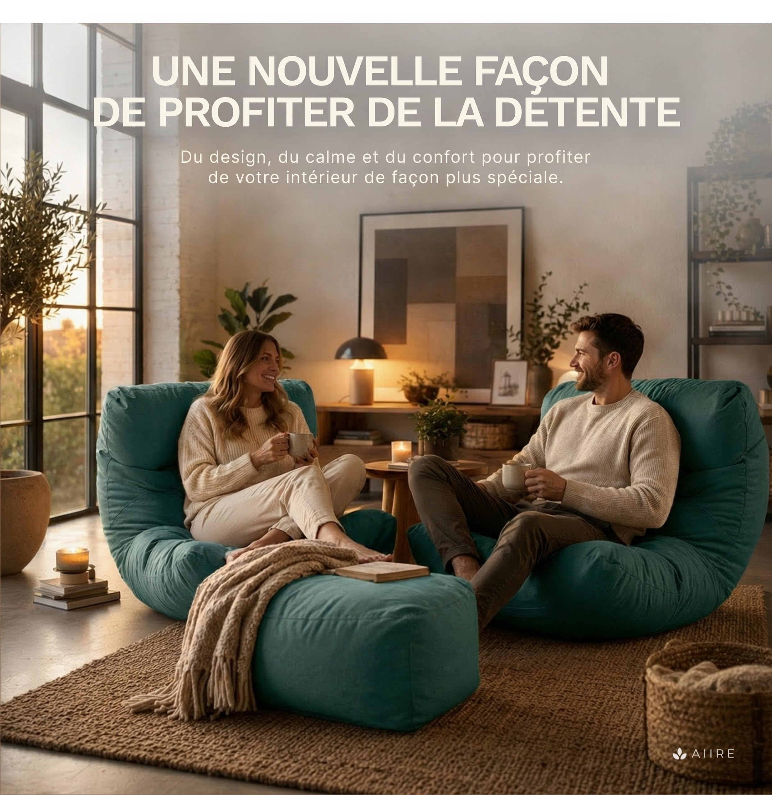 Aiire Fauteuil Pouf Salon Moderne - Pouffe Géant XXL Interieur Adulte ou Ado avec Remplissage pour Décoration de la Chambre – Gros Bean Bag ou Coussin de Sol Vert