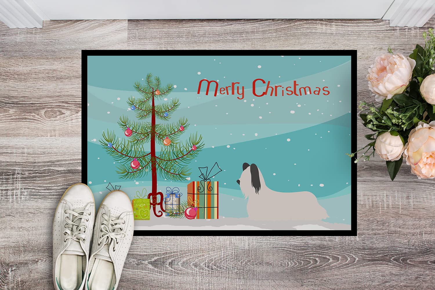 Caroline's Treasures BB8440MAT Skye Terrier Christmas Doormat 18x27 Front Door Mat Indoor Outdoor Rugs for Entryway, Non Slip Washable Low Pile, 18H X 27W