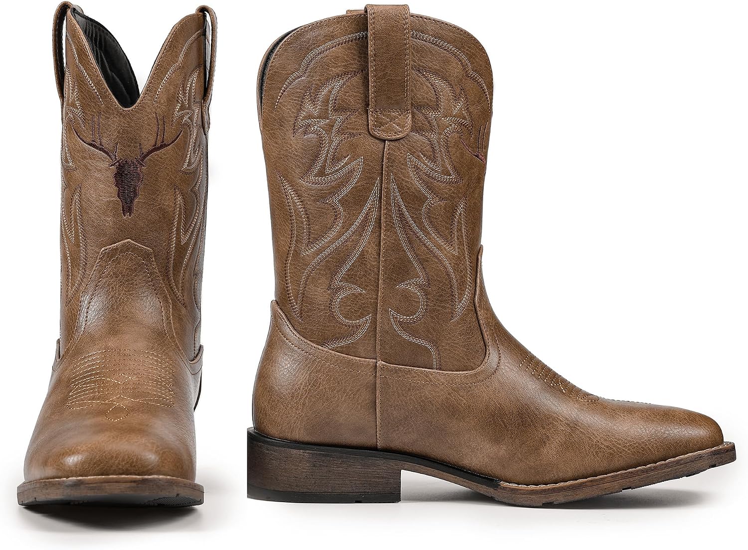 Cowboy Boots for Men Square Toe Western Boots Retro Classic Embroidered Pull On Boot for Festivals and Gift-giving