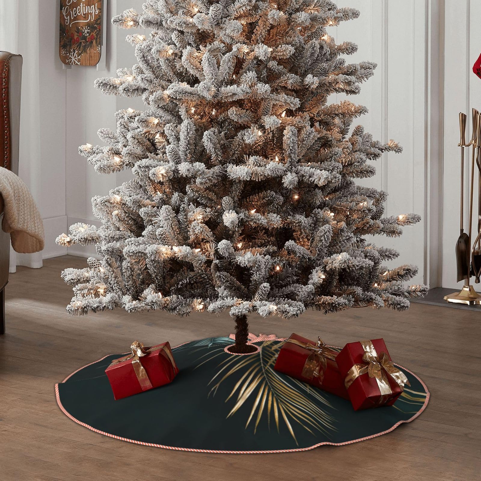 Gonna per albero di Natale, decorazione per feste di Natale, motivo scozzese rosso, 122 cm, tazze da tè con rose, romantico shabby