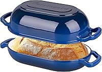VORRINGARD 5QT Enameled Cast Iron Dutch Oven for Sourdough Bread Baking - Blue Loaf Pan with Lid
