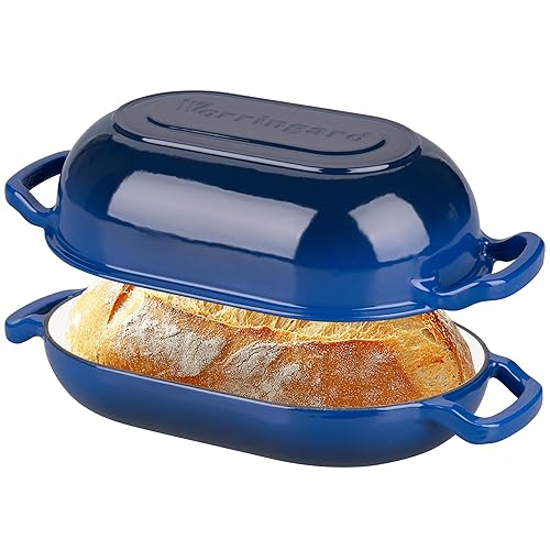 VORRINGARD Enameled Cast Iron Sourdough Bread Oven, Dutch Oven, Loaf Cast Iron Bread Pan for Homemade Bread Baking, Meatloaf Pan with Lid, 5QT, Blue - 5 QT - Blue
