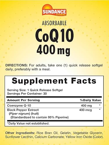 Miniatura 2 de Sundance CoQ10  400mg  30 cápsulas blandas  con extracto de pimienta negra  Suplemento sin OMG y sin gluten