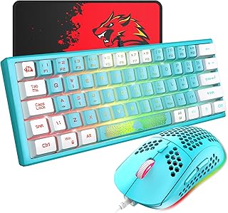 0% Wired Gaming Keyboard and Mouse Combo True RGB Mini Mechanical Feel Ultra-Compact Keyboard and RGB 6400 DPI Honeycomb Optical Mouse,Gaming Mouse pad for Windows Mac Laptop PC Gamer