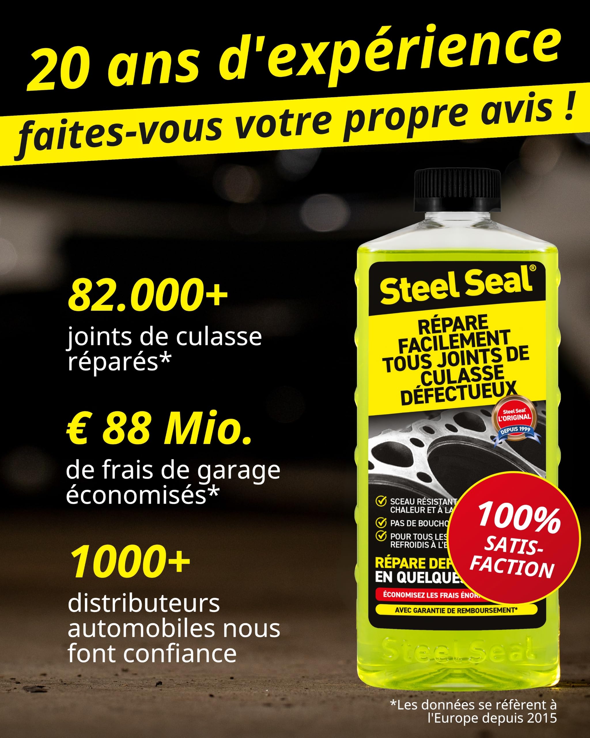 Steel Seal Réparateur de Joint de Culasse – Stoppe Les Fuites de Liquide de Refroidissement et Protège Le Moteur – Compatible avec Tous Les Moteurs à Circuit de Refroidissement Liquide