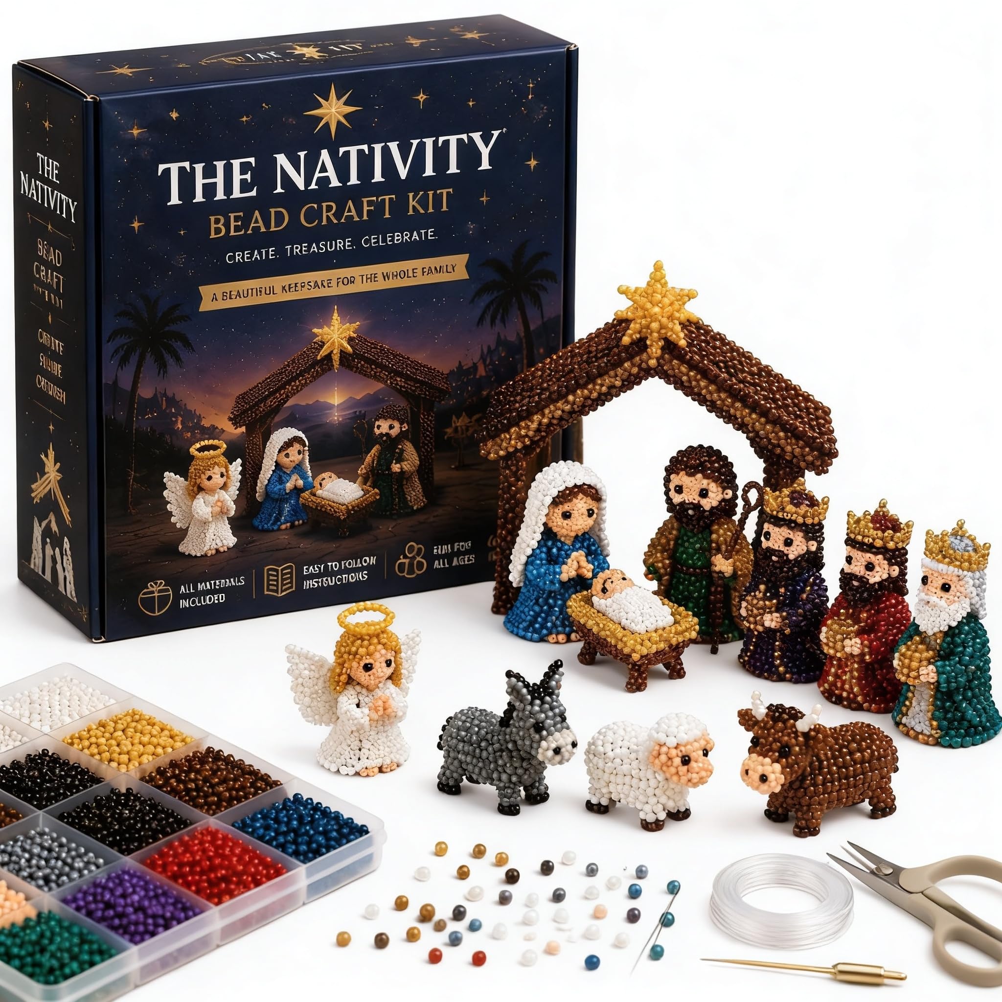 Hamosky Kit fai da te con perline 3D a forma di animale, con perline 3D fatte a mano, kit fai da te per principianti, con istruzioni passo passo per adolescenti (scena del presepe)
