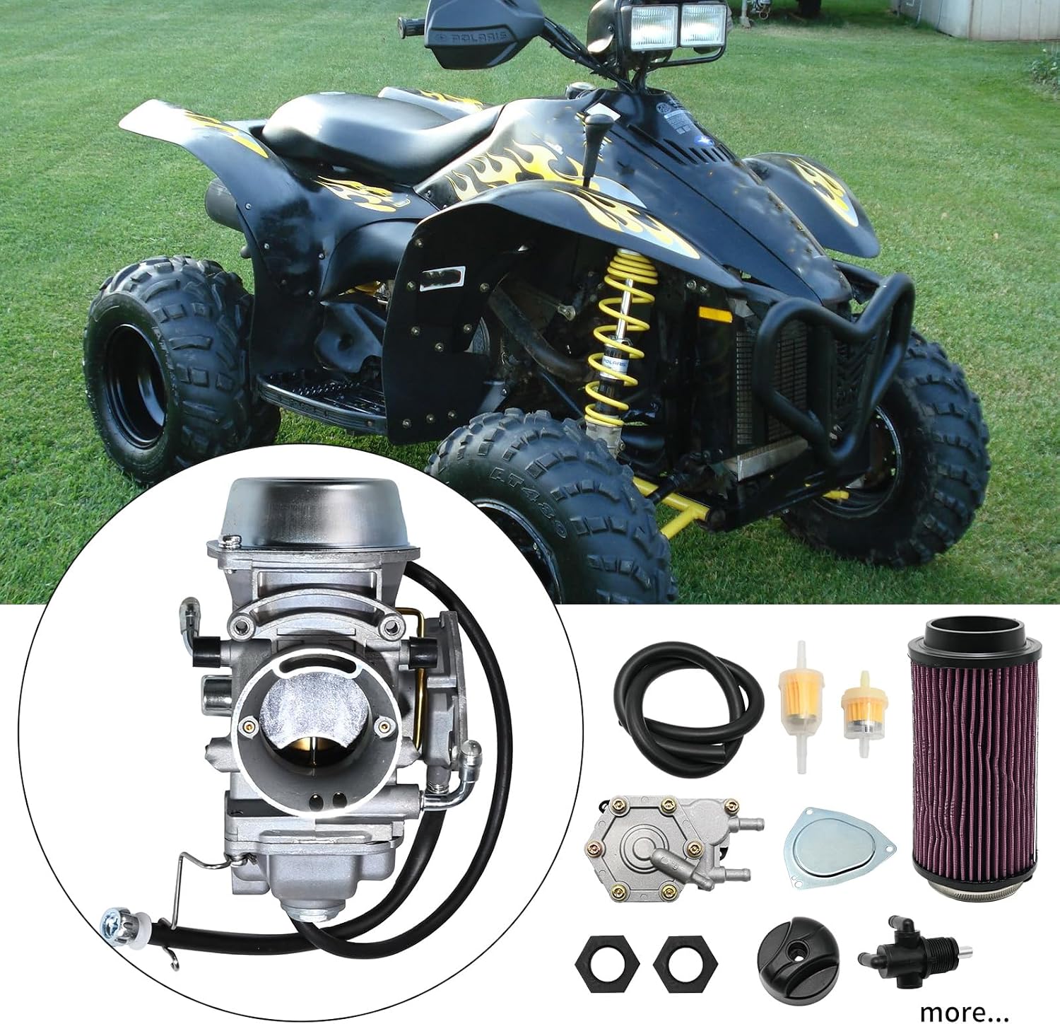 Carburetor Carb Kit Replacement for Polaris Sportsman 500 Carburetor 500 HO 4X4 2001-2005 2010-2012 Scrambler 500 4x4 1997-2009 w/Air Filter Fuel Pump Kit, Replace 3131557 3131453
