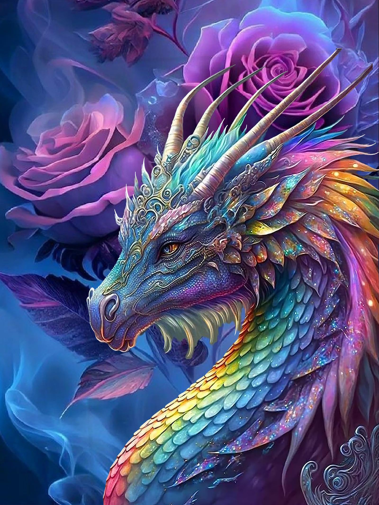 Meothan 5D Diamond Painting Kits for Adults Rose Dragon Diamond Art Kits for Adults Full Drill Coloured Diamond Painting Dragon Kit for Beginners, DIY