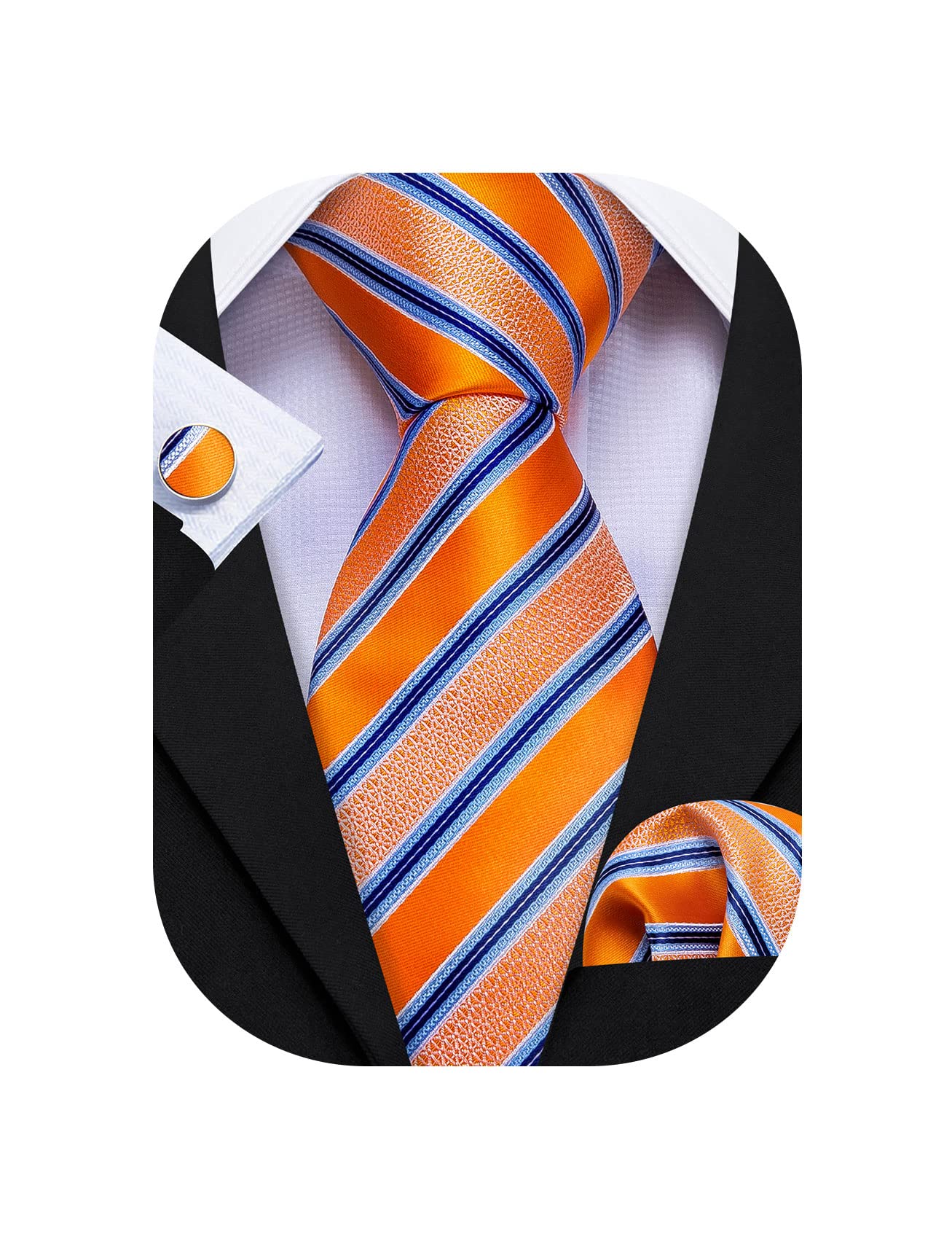 Barry.Wang Designer Classic Ties for Men Set Formal Pocket Square Cufflink Check Plaid