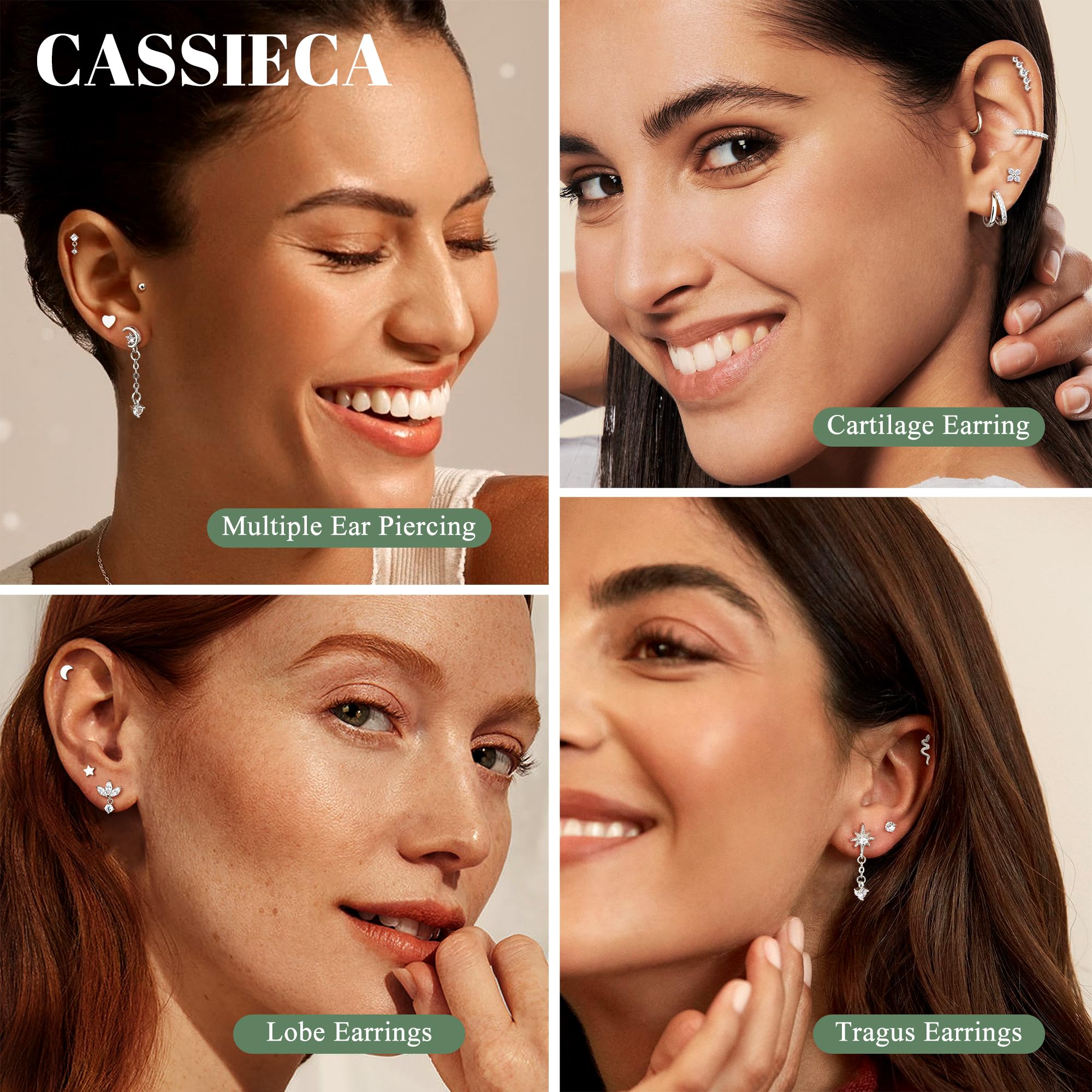 CASSIECA 15 sztuk kolczyków do uszu, stal chirurgiczna, medyczne, złote, srebrne, złote, srebrne, Rook, helix, tragus, conch, biżuteria, 15 szt