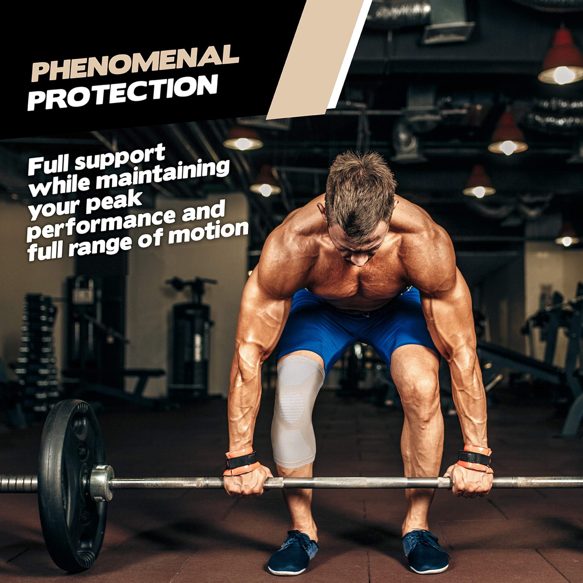 POWERLIX Supporto per Ginocchio da Uomo/Donna, Ginocchiera, Fascia a Compressione, Supporto per Artrite, Dolore alle Articolazioni, Lesioni dei Legamenti, Rottura del Menisco, Beige, L