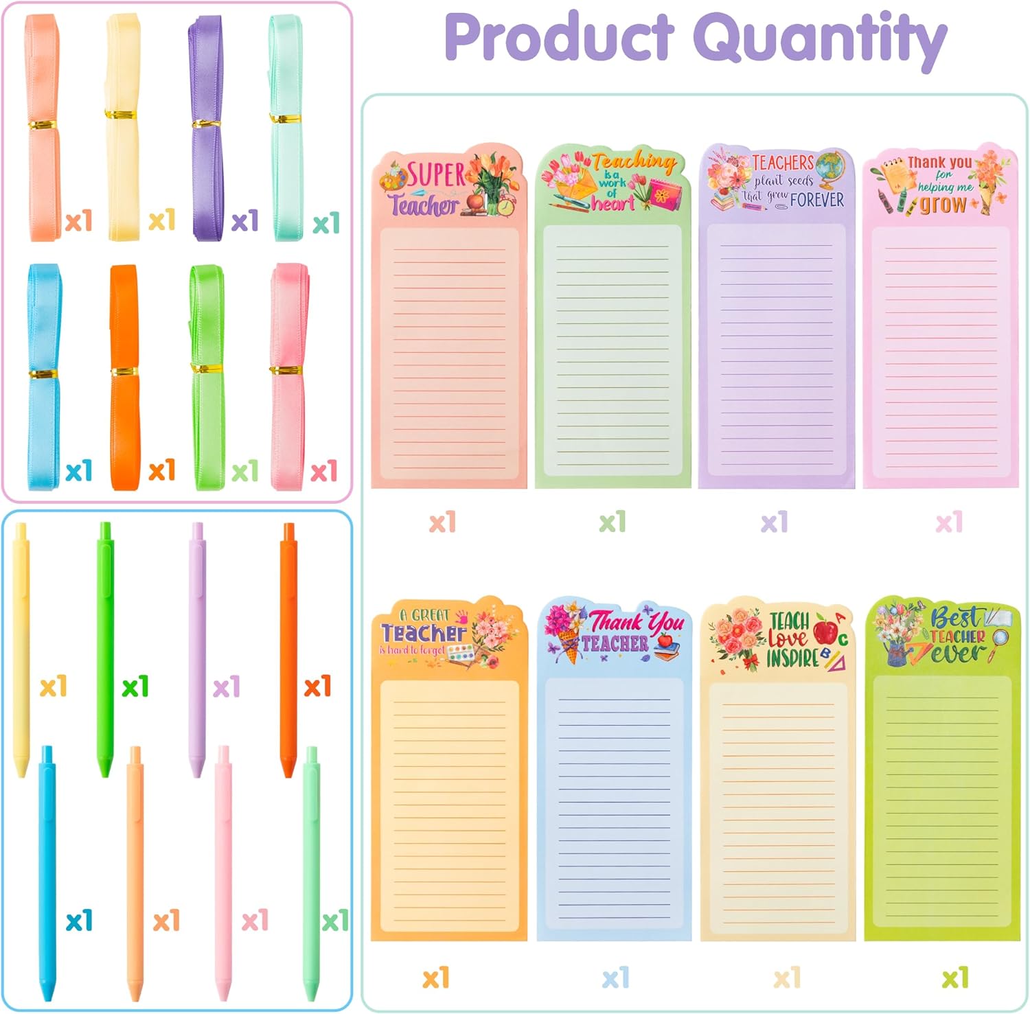 ANGOLIO 8Sets Teacher Notepad Sets to Do List Sticky Notes Memo Notepads Bulk, Teacher Appreciation Gift Pens for School Supplies Colorful Notepad Planner Organizer Teachers' Day Gifts for Teachers Men Women