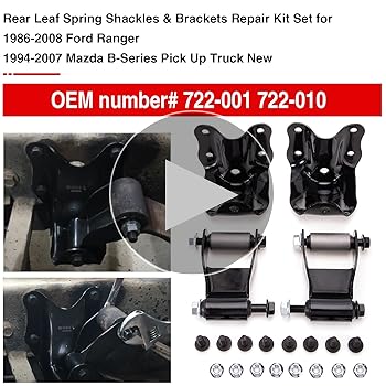 Rearward Leaf Spring Shackle & Bracket Hanger Set LH Driver & RH Passenger Side Kit 4pc Set For 1986-1996 Ford F150 / 1992-2007 E150 Econoline
