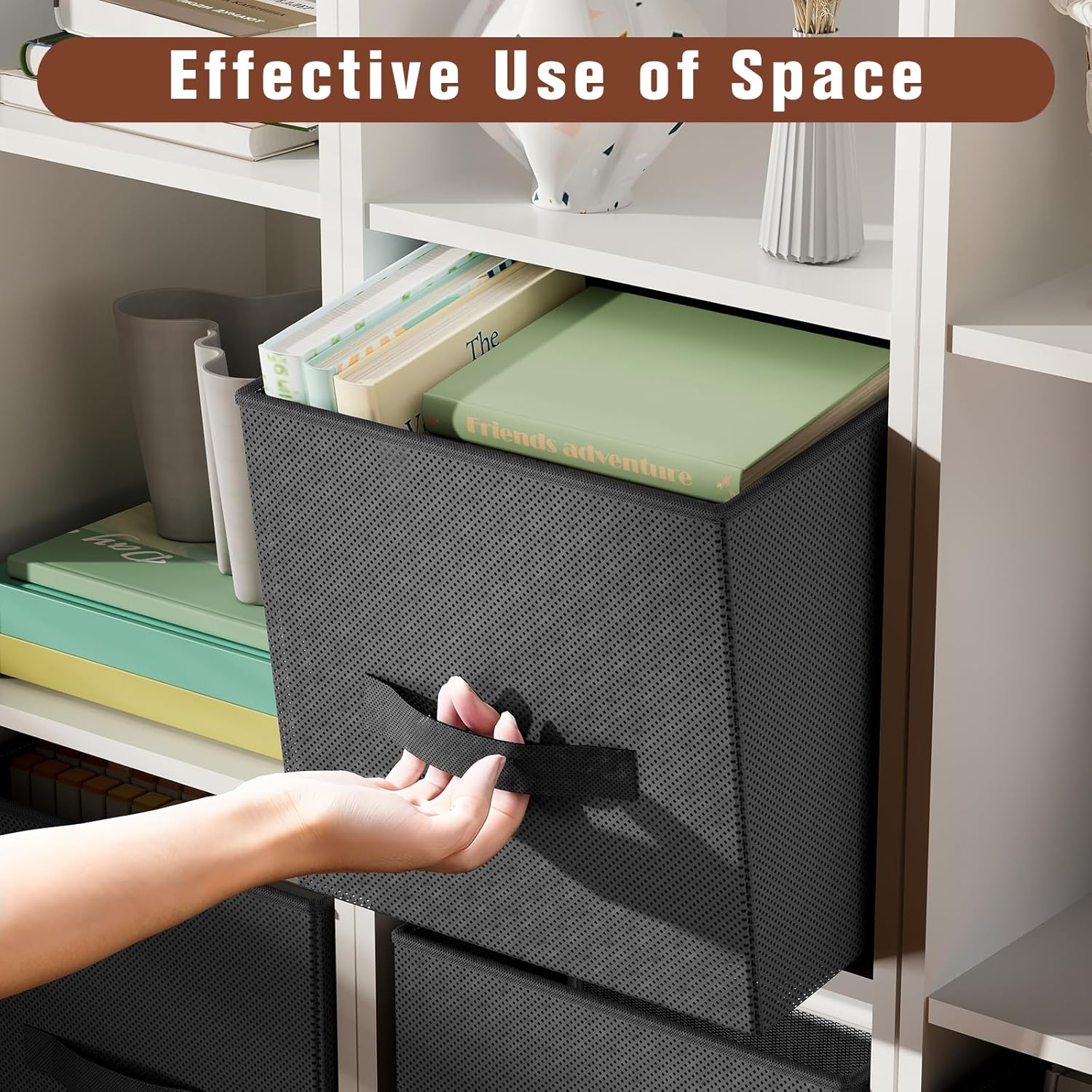 Fabric Storage Bins, Foldable Storage Cubes Baskets with Handle for Organizing, Collapsible Bins Cube Organizer Baskets for Closet, Shelves, Clothes, Towel (Gray, 4 Pack)