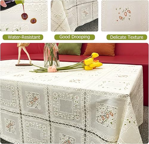 Miniatura 2 de iSamzan Mantel de vinilo impermeable a prueba de aceite mantel de encaje de plástico para mesa rectangular decoración texturizada del hogar para