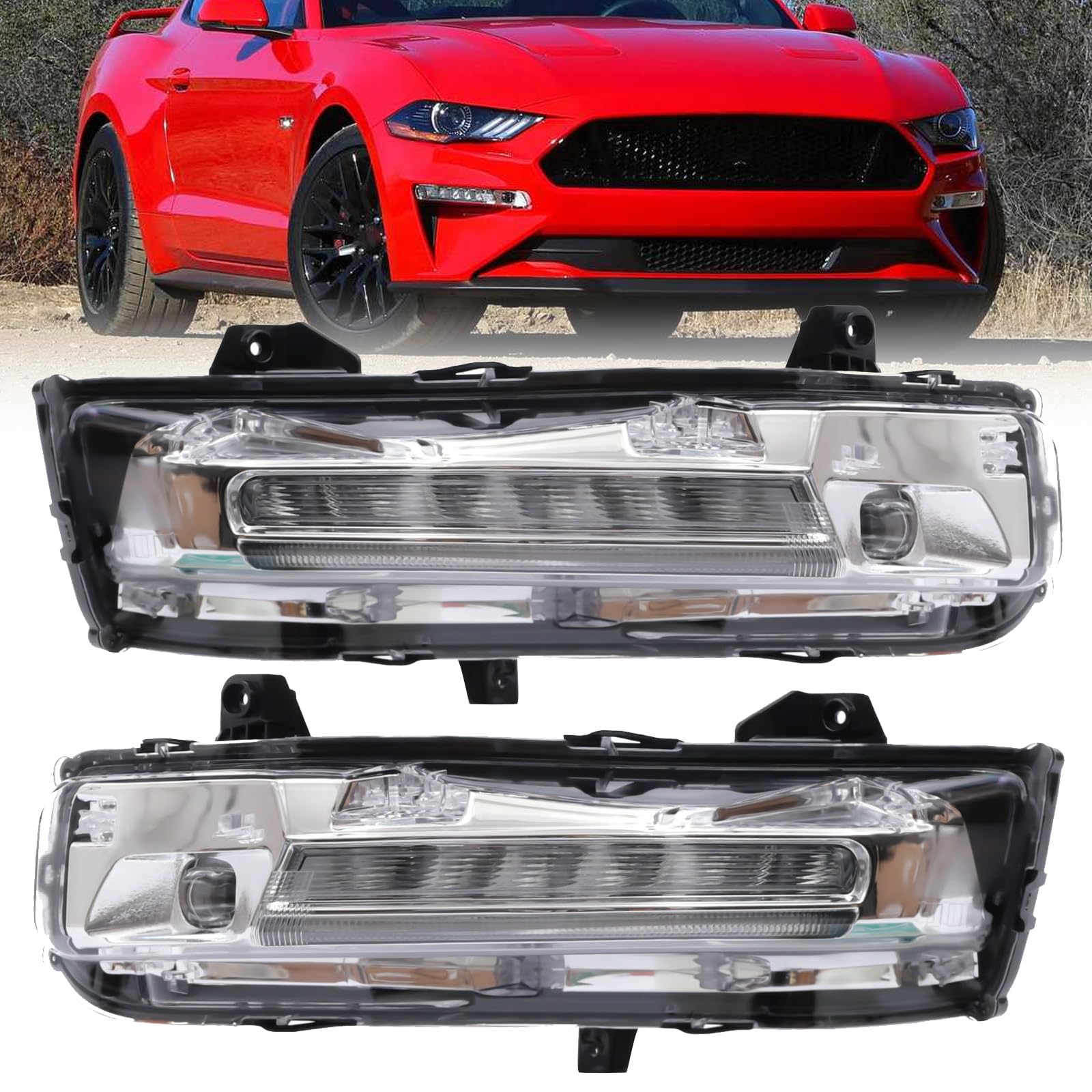LED Fog Light Assembly, For Ford Mustang 2018-2020, DRL & Turn Signal, Direct Replacement JR3B-13200-C JR3B-13201-C (Driver Passenger Side)