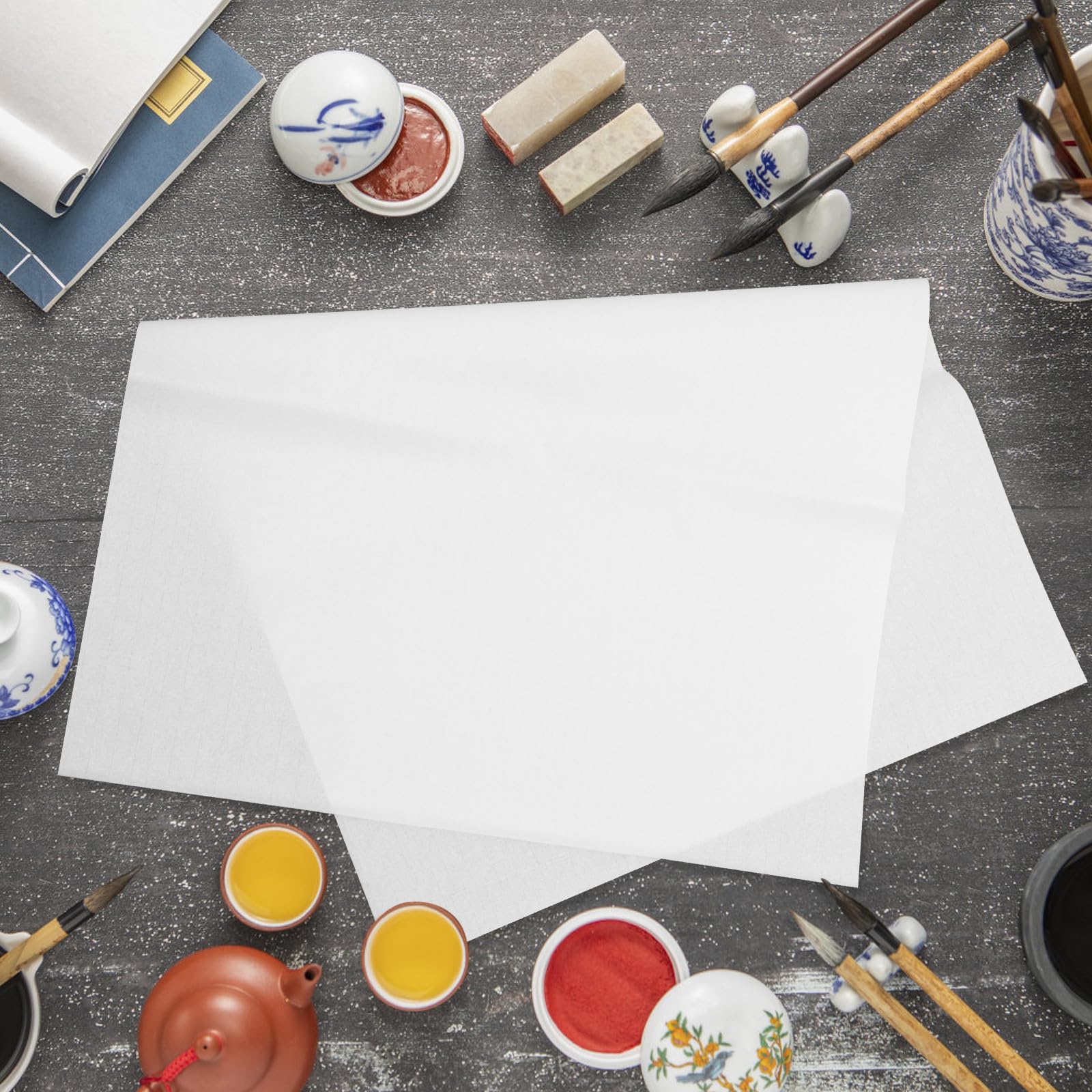OFFIGAM 100 Feuilles de Papier à Dessin Rectangulaire Blanc, Papier Fiable Dessin et Calligraphie Chinoise, Léger et Multifonction pour Amateurs et Débutants
