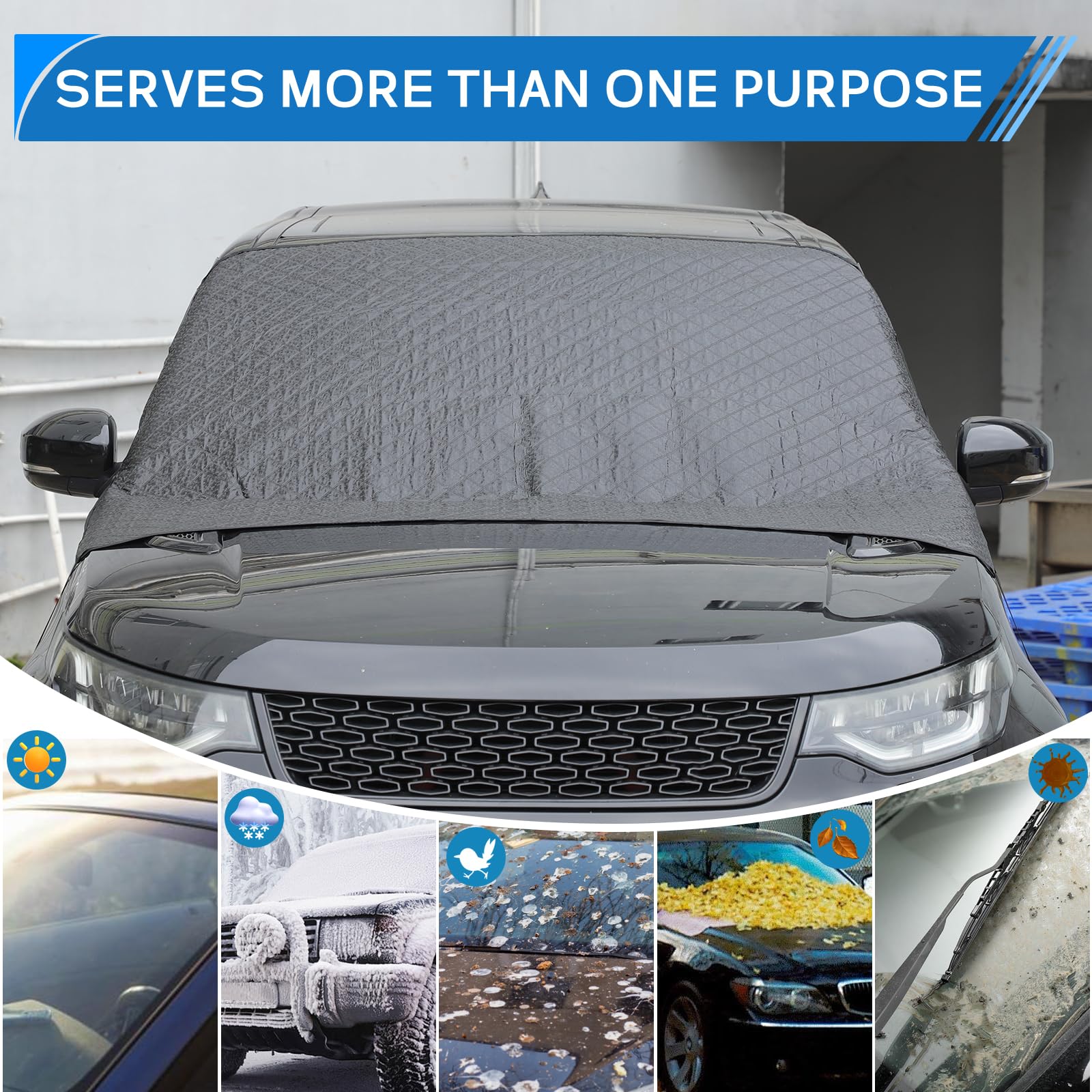 Copertura per parabrezza auto compatibile con Kia Soul 2010-2023 2024 2025+, copertura per parabrezza per ghiaccio e neve, protezione a 4 strati per neve, ghiaccio, UV, tergicristallo e protezione per