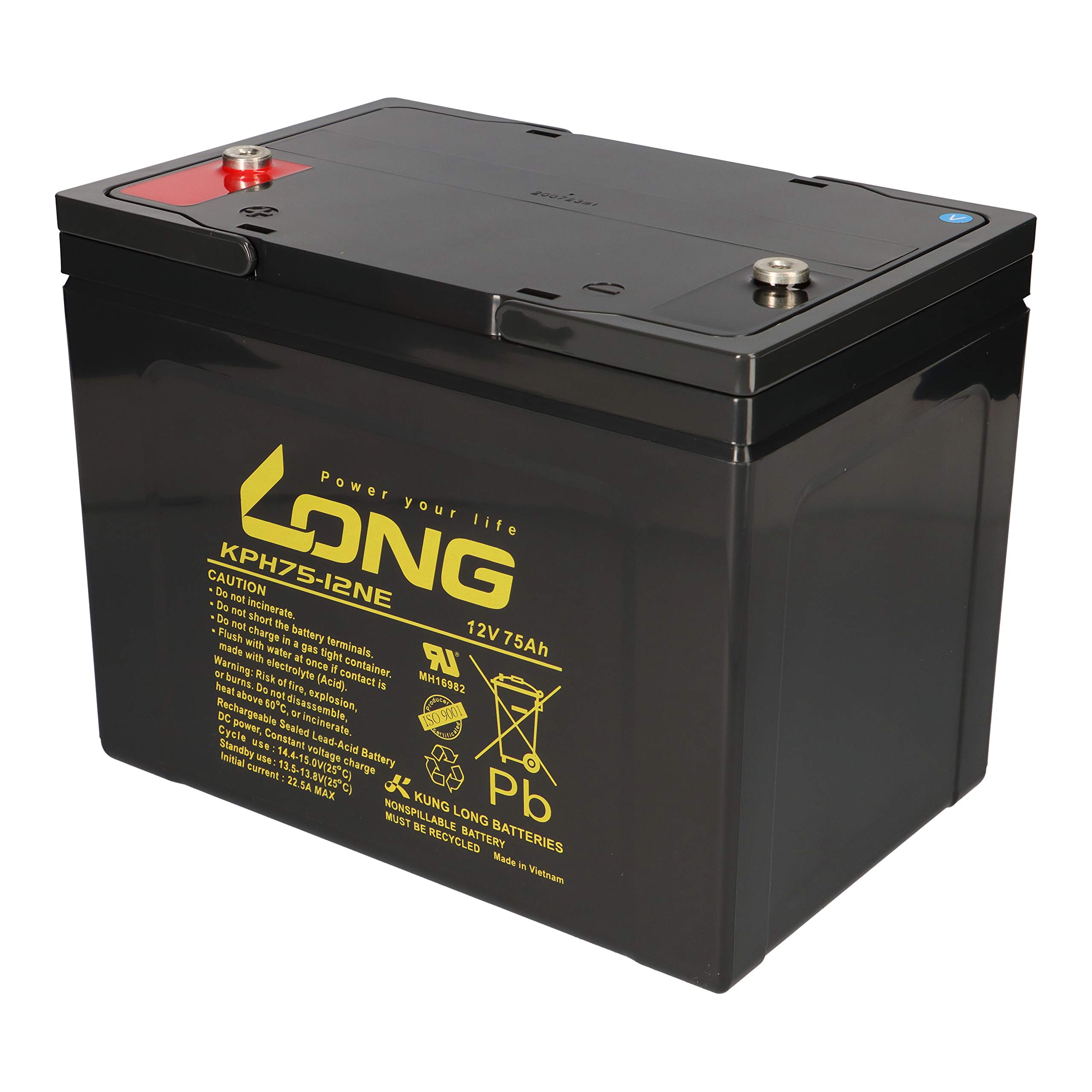 Kung Long KPH75-12NE, batteria al piombo, 12 V, 75 Ah, adatta per sistemi di sicurezza, sistemi di allarme antincendio, impianti ELA, UPS e telecomunicazioni, sistemi di alimentazione di emergenza (75