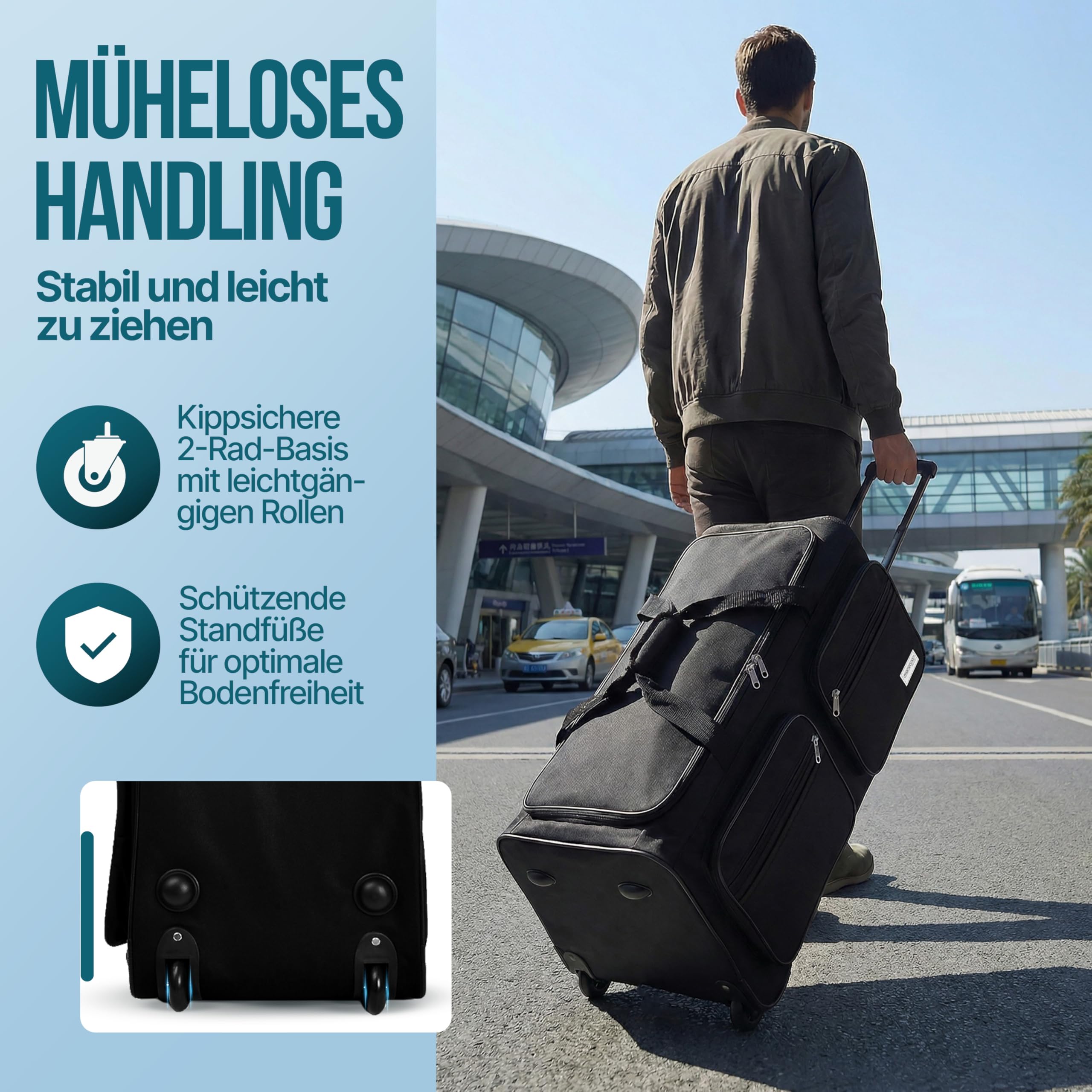 DEUBA Reisetasche | mit Trolleyfunktion | Rollen mit Kugellager | Teleskopgriff | abschließbar -【Farb-und Größenauswahl】 Sporttasche Reisetrolley Gepäcktasche, Schwarz, 85L = 70 x 36 x 34 cm (LxBxH)