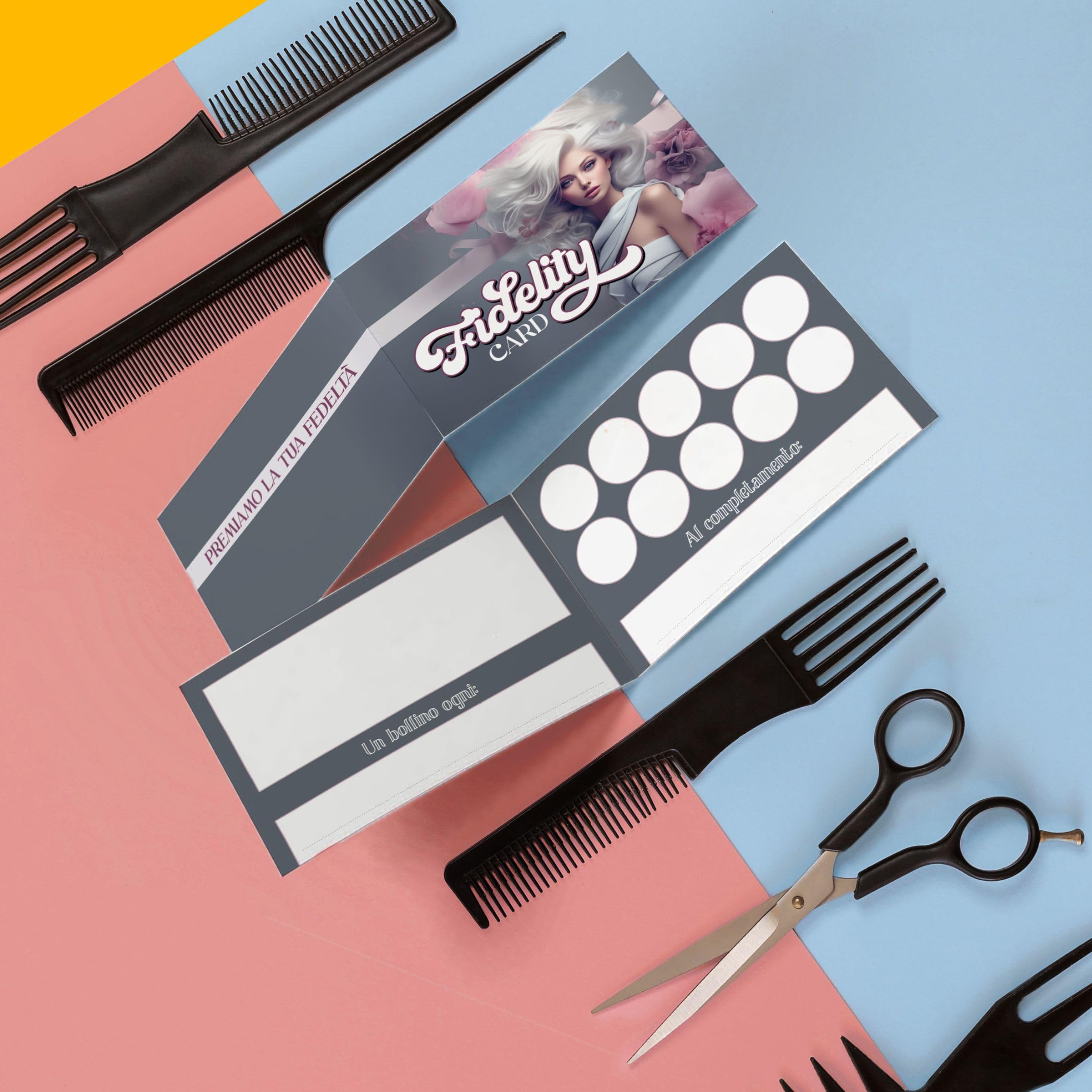 GHIBLI 50 Tessere Fedeltà + 500 Bollini a Colori Inclusi Fidelity Card per Parrucchieri e Centri Estetici