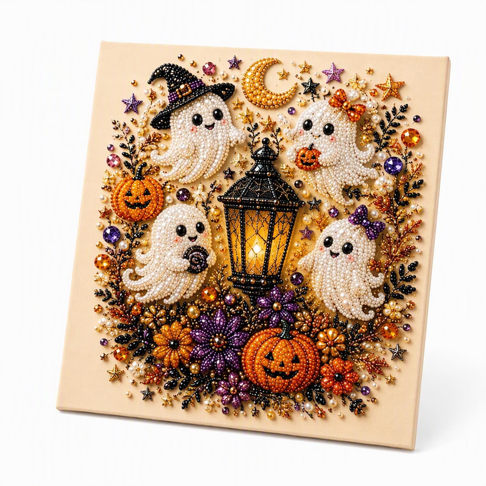 Wndgh Halloween Ghost Pearl Art DIY Kit, Diamond Art Set with Resin Beads