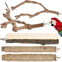 Manoai Natural Apple Wood Bird Perch Set 5PCS for Parrots - Y-Shaped Grapevines, Rope Stands, Platform for African Grey, Amazon, Medium Birds Cage