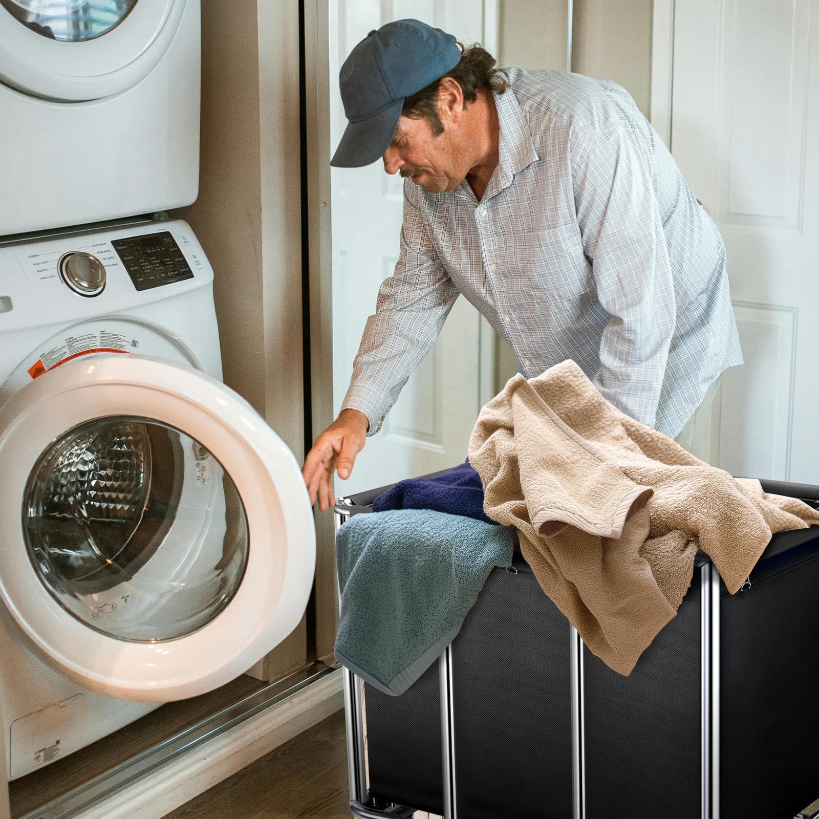 Carrello portabiancheria commerciale, grande 400 litri con tela impermeabile rimovibile, cesto portabiancheria in acciaio inossidabile resistente con ruote per hotel e ospedale, carico di 199,6 kg