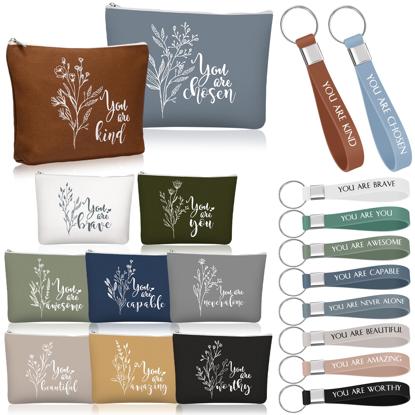 Fumete 20 Set/40 Pcs Administrative Professional Day Gifts Mothers Day Makeup Bag Motivational Keychains Inspirational Gifts for Nurses Assistant