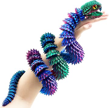 48.8" Articulated Snake Toy, 3D Printed Flexible Jointed Serpent, Openable Jaw & Movable Teeth, Color-Shift Desk Fidget, Reptile Decor Iridescent/48.8 Inch