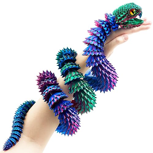 48.8" Articulated Snake Toy, 3D Printed Flexible Jointed Serpent, Openable