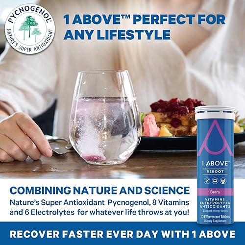 Miniatura 8 de 1Above Tabletas efervescentes antijet lag, recuperación de energía e inmunidad. Picnogenol + vitaminas + electrolitos para viajes, trabajo y fiesta.