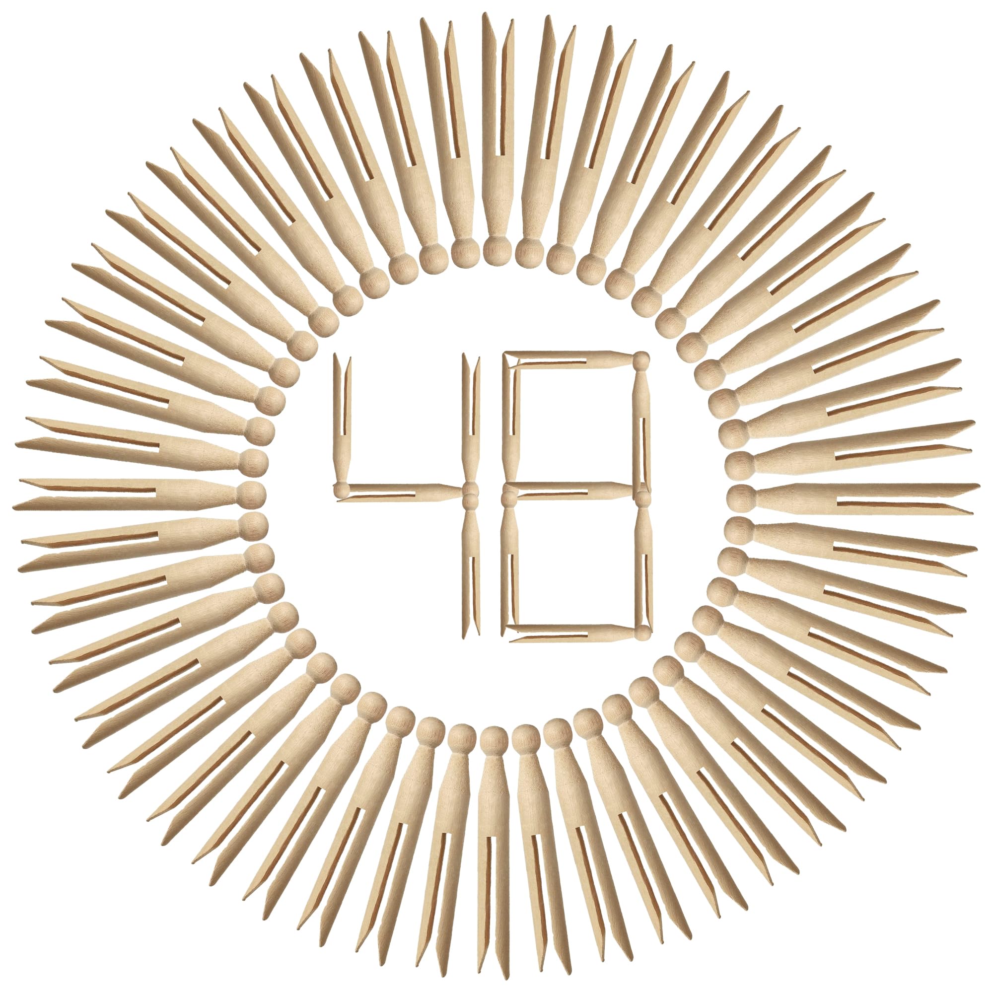 Pegs It Brich Wooden Dolly Pegs For Washing Line - 48 Pcs Traditional Style Wooden Clothes Pegs For Washing Line Strong Laundry Pegs, Ideal For Art & Craft, Diy Garment Pins, Woodcraft And Clothes Pins (48)